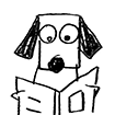Stick Dog reads a book